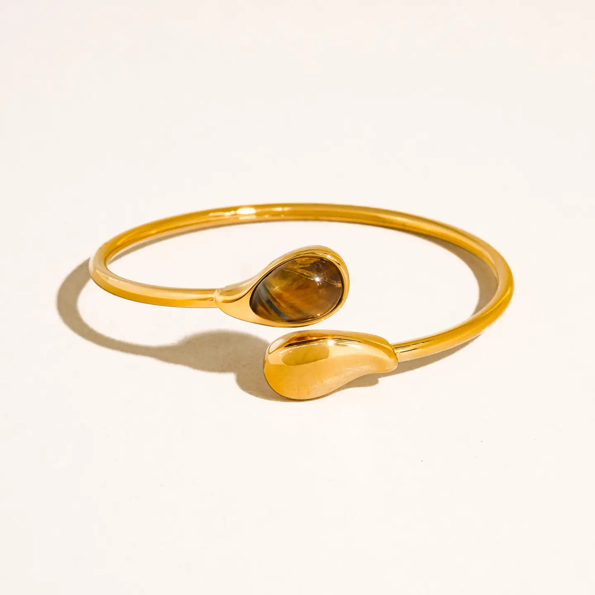 Flanerie Harbor 18K Gold Non-Tarnish Open Cuff Stone Bracelet