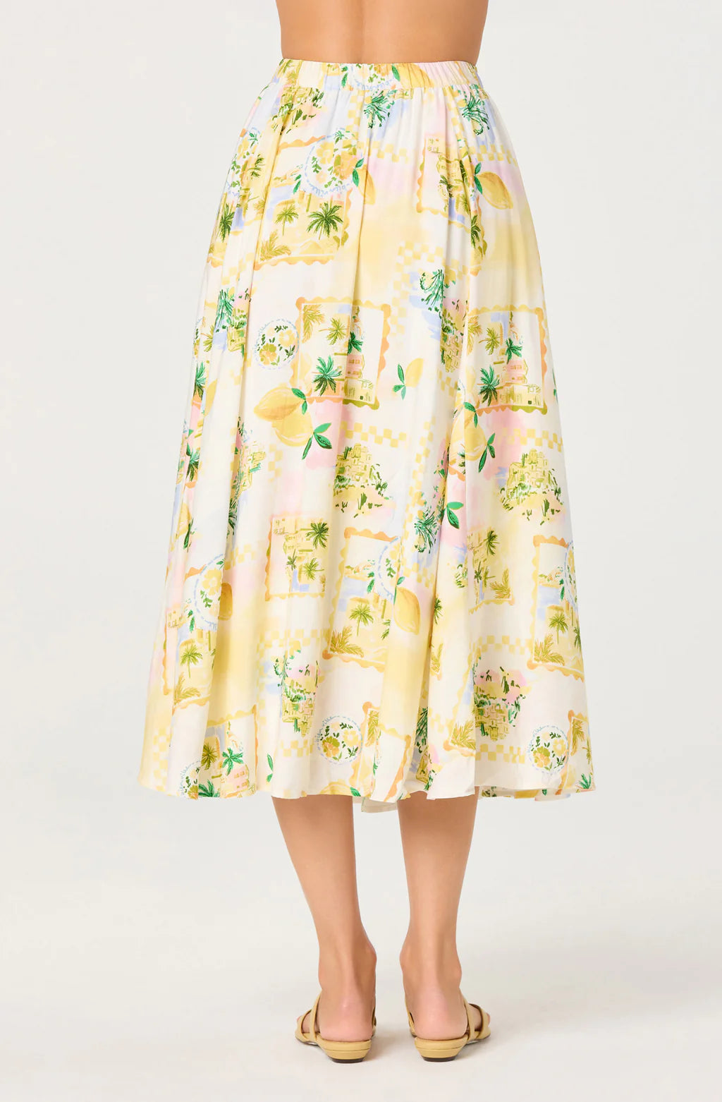 ASTR Kaleigh Paradise Print Gathered Midi Skirt