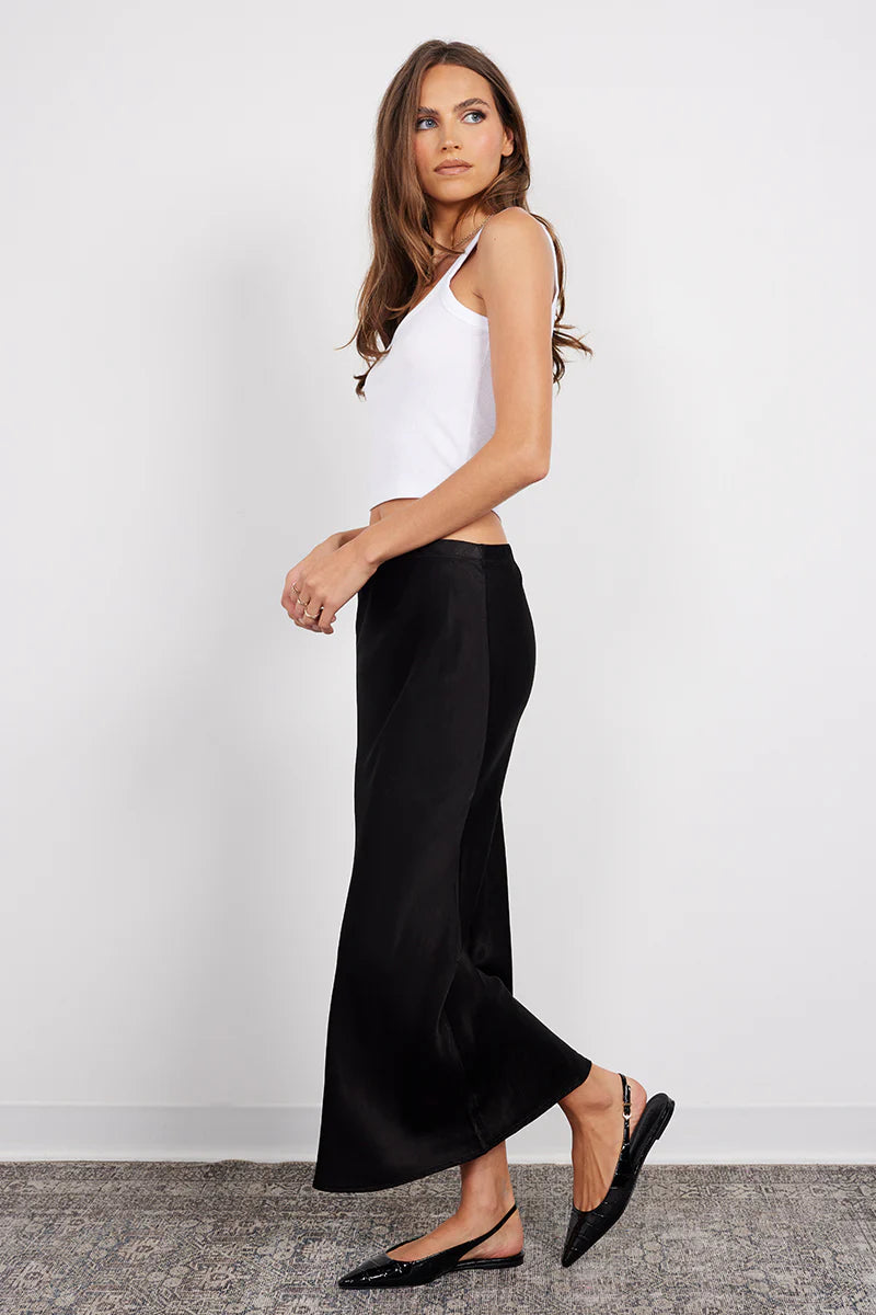 Bobi Seamed Bias Satin Midi Skirt