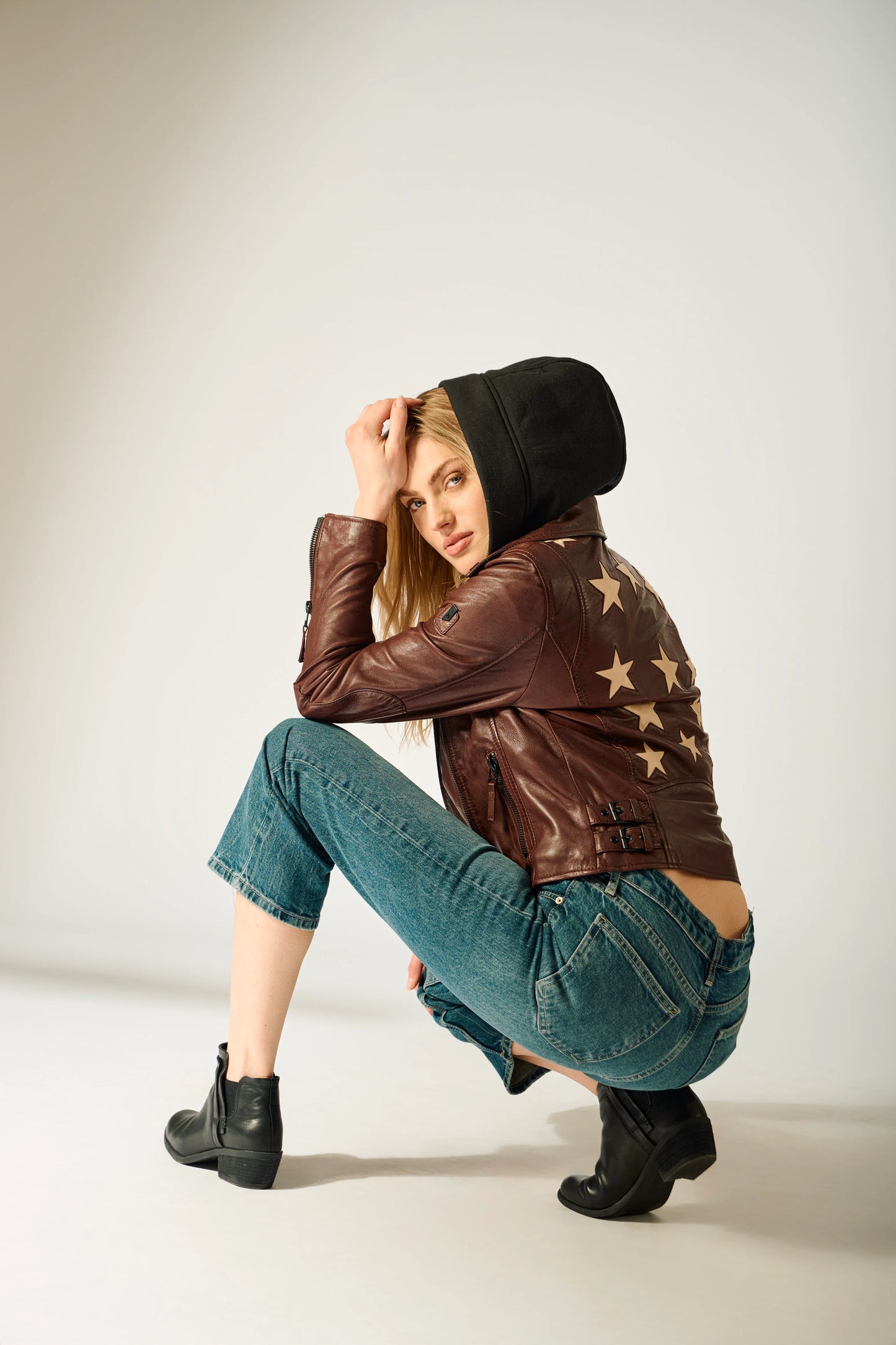 Mauritius Christyn Stars Hooded Leather Jacket