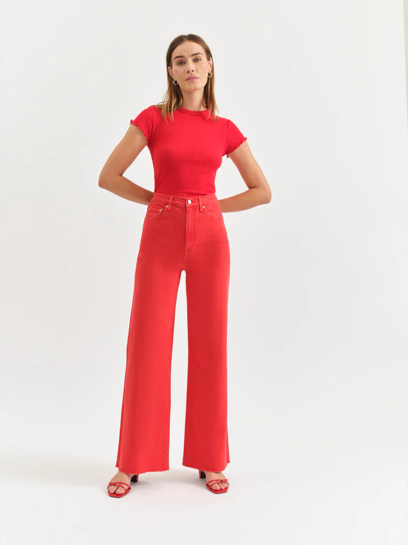 Daze Denim Farout High Rise Wide Leg Cherry Red