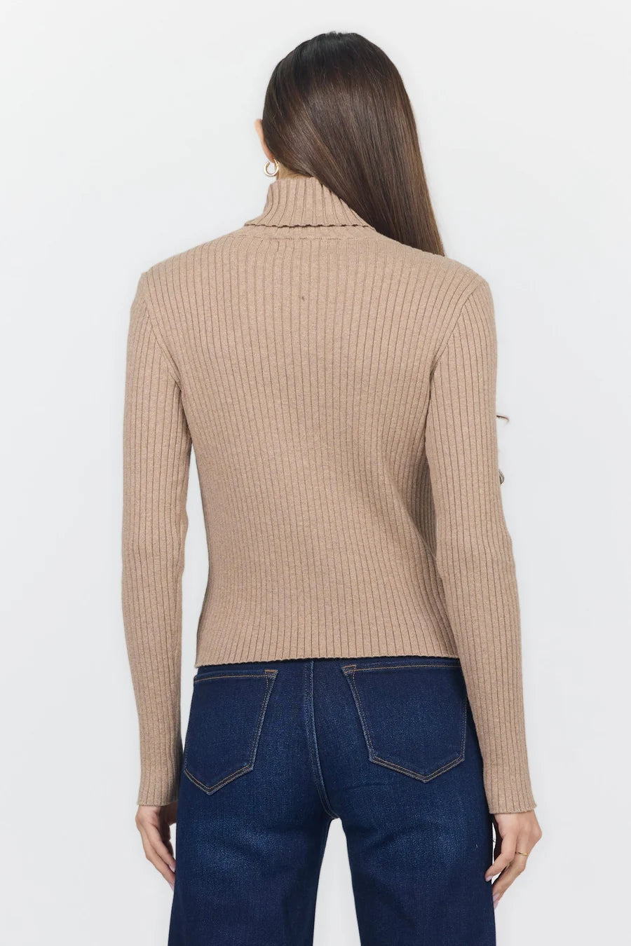 Dear John Ribbed L/S Turtleneck Sweater Beige