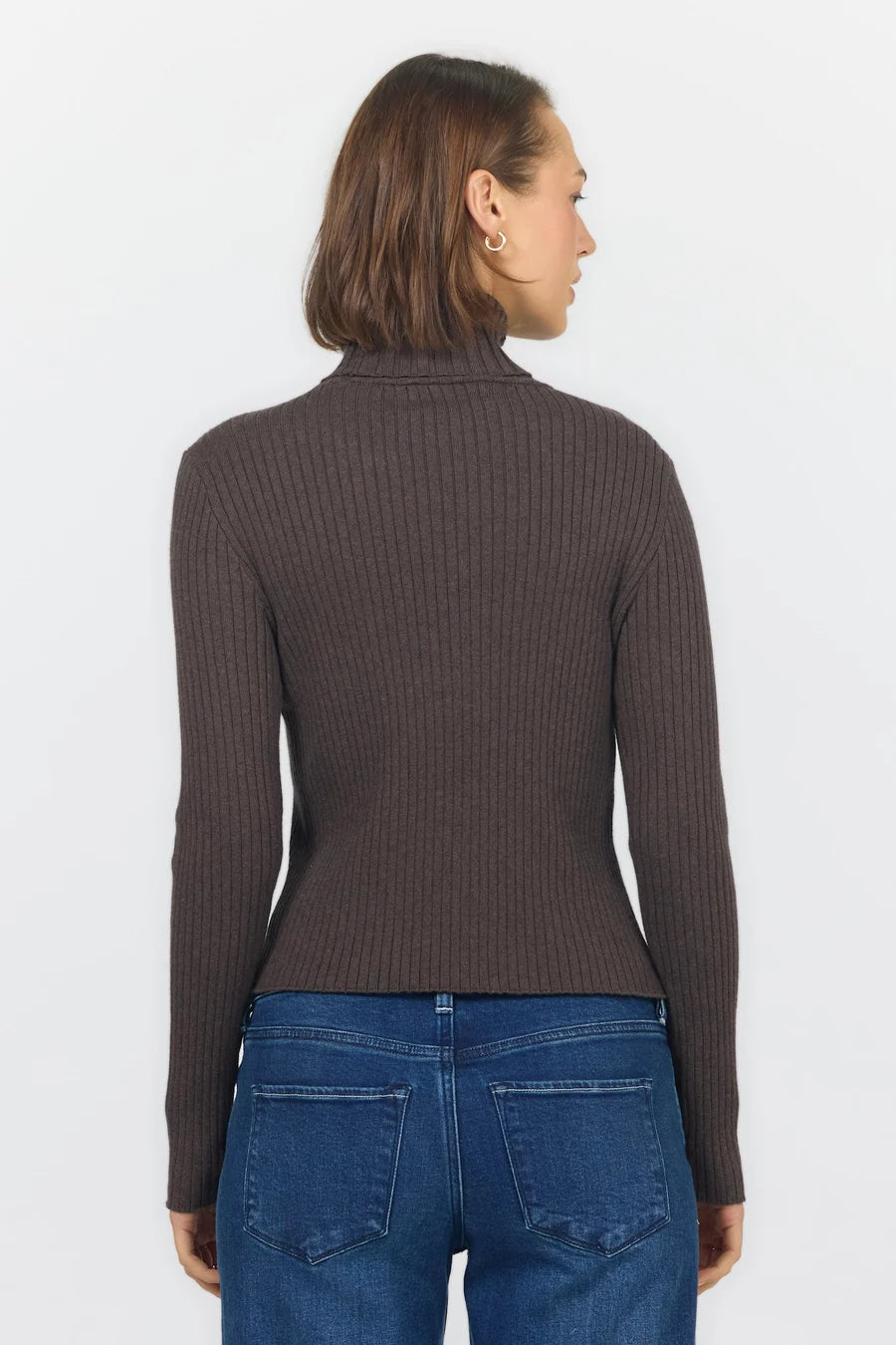 Dear John Ribbed L/S Turtleneck Sweater Chocolate