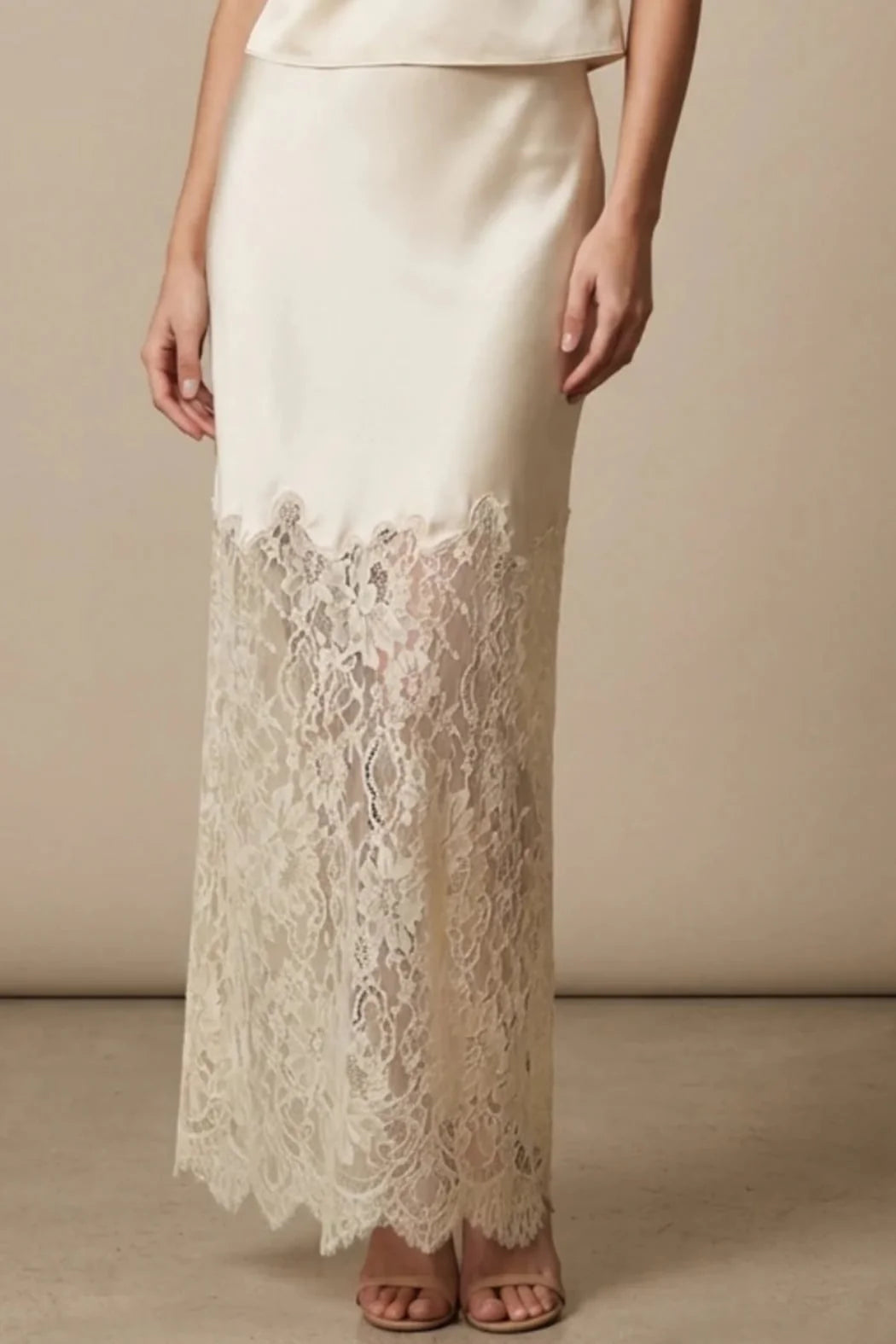 Reset Satin Maxi Skirt w Lace