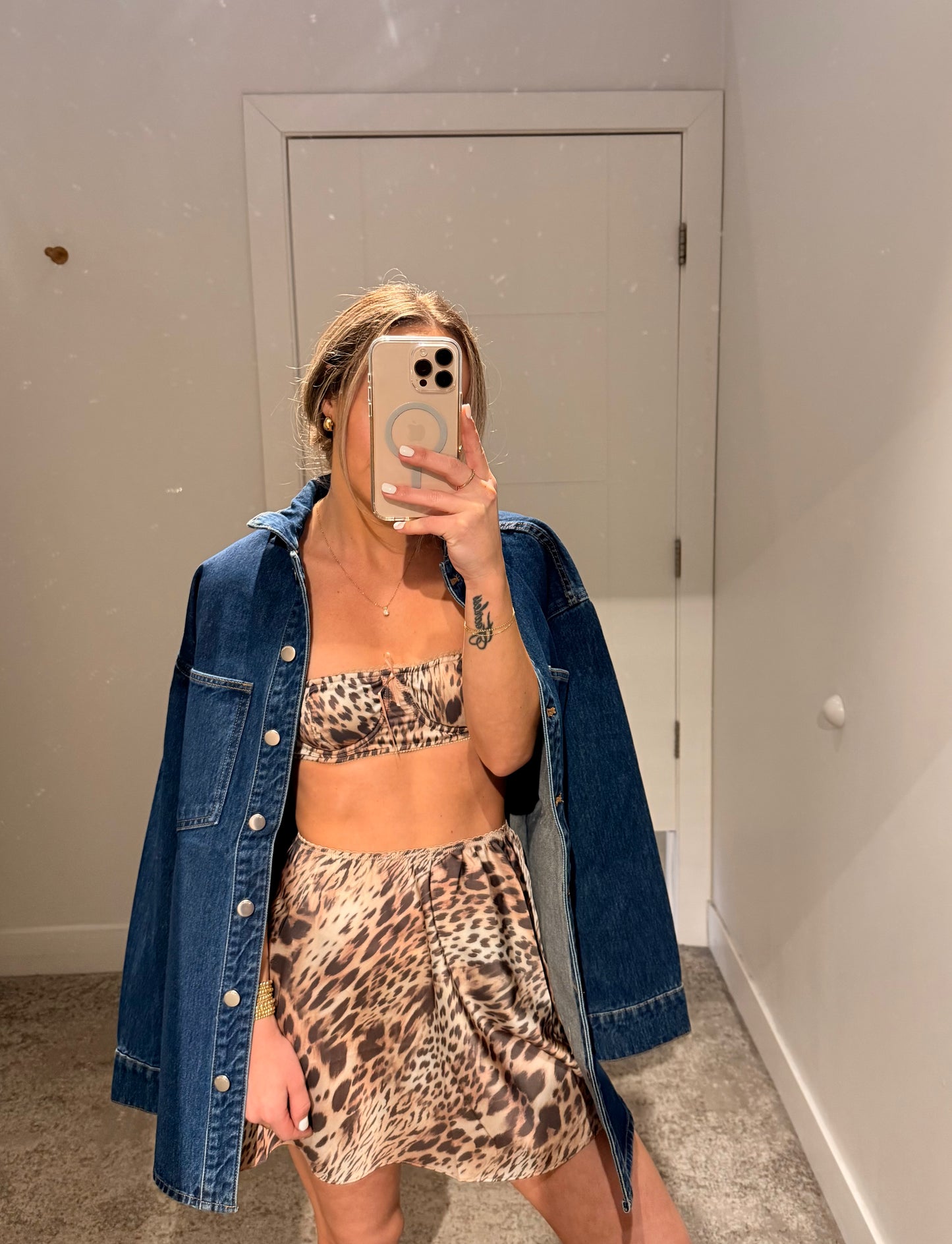 Olivaceous Leopard Silk Mini Skirt