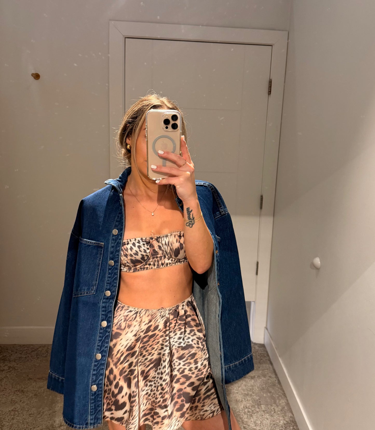 Olivaceous Leopard Silk Mini Skirt