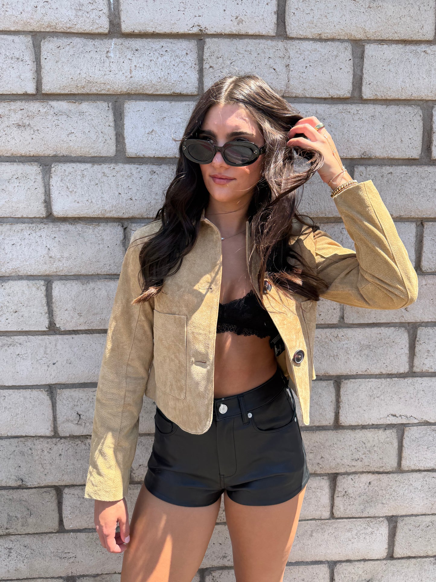 Blank NYC Suede Button Down Crop Jacket