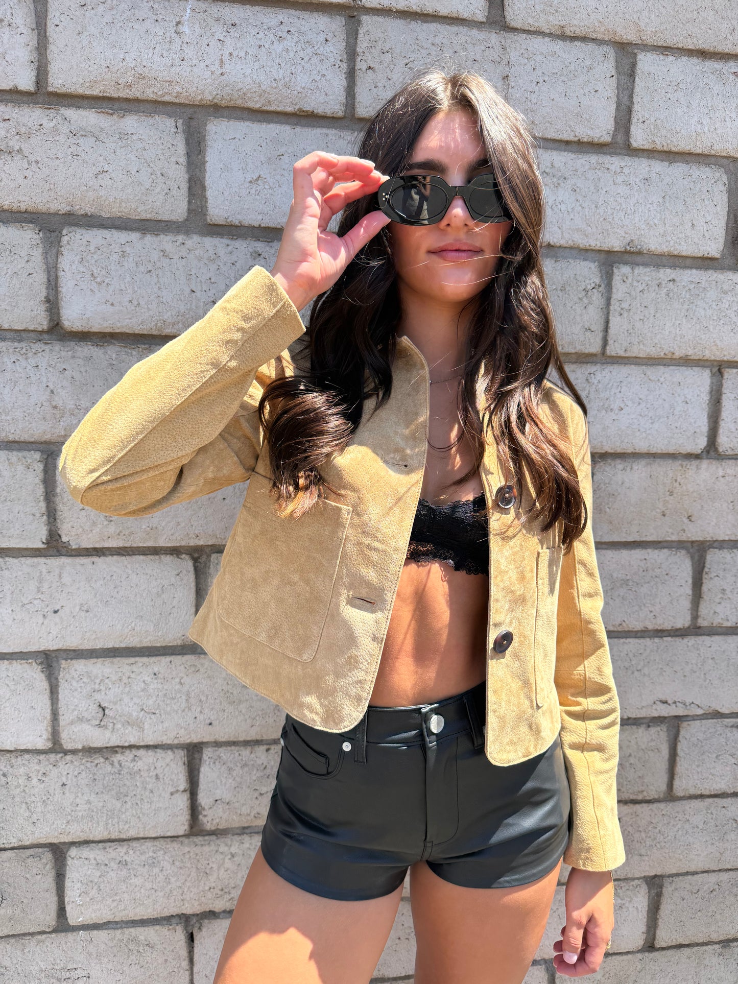 Blank NYC Suede Button Down Crop Jacket