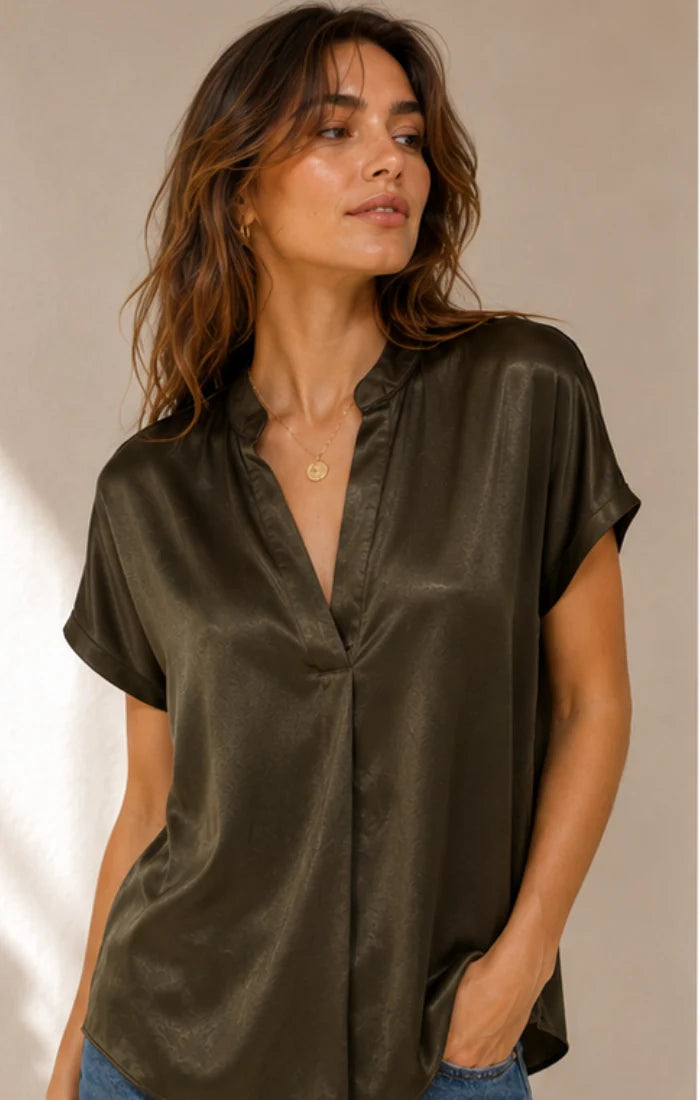 Reset Silky Split Neck Blouse S/S