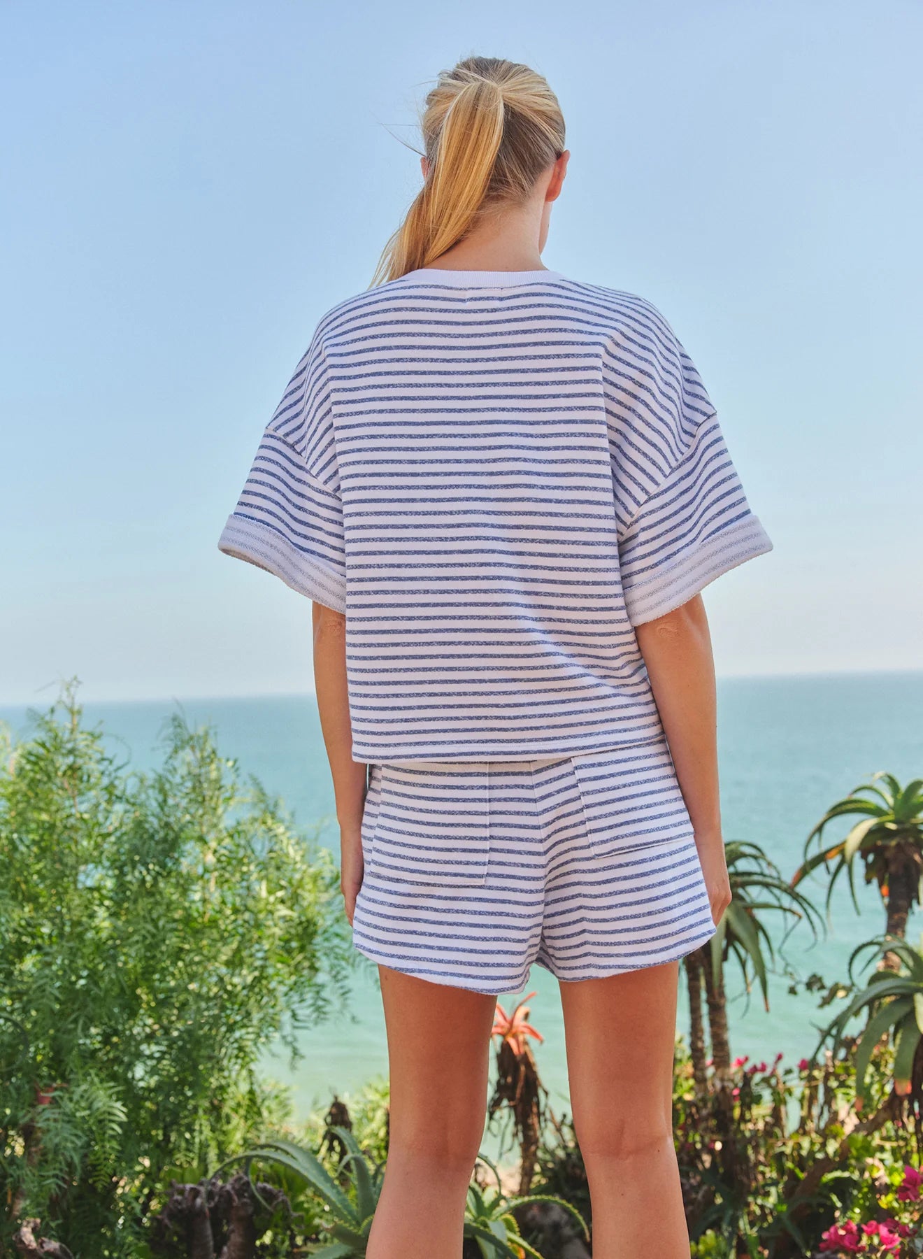 Sundry Stripe Rolled Sleeve Top