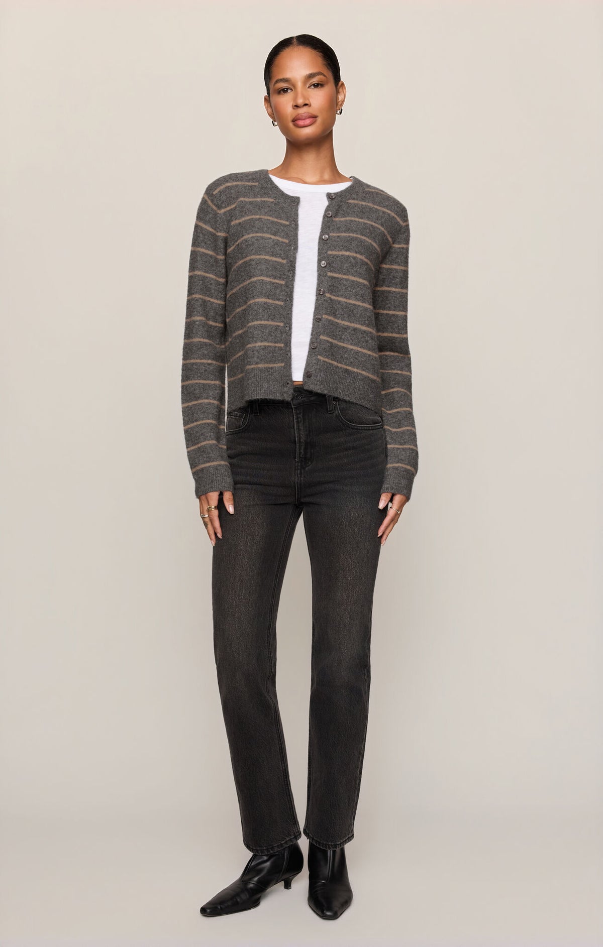 ZSupply Medina Stripe Cardigan Charcoal Heather