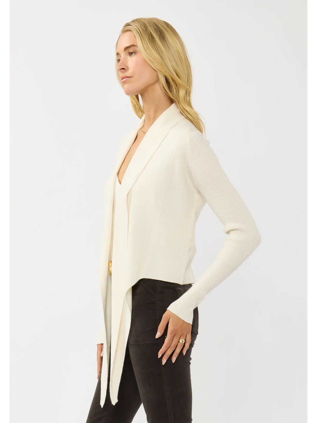 Lovestitch Waffle Knit Long Sleeve Tie Front Cardigan