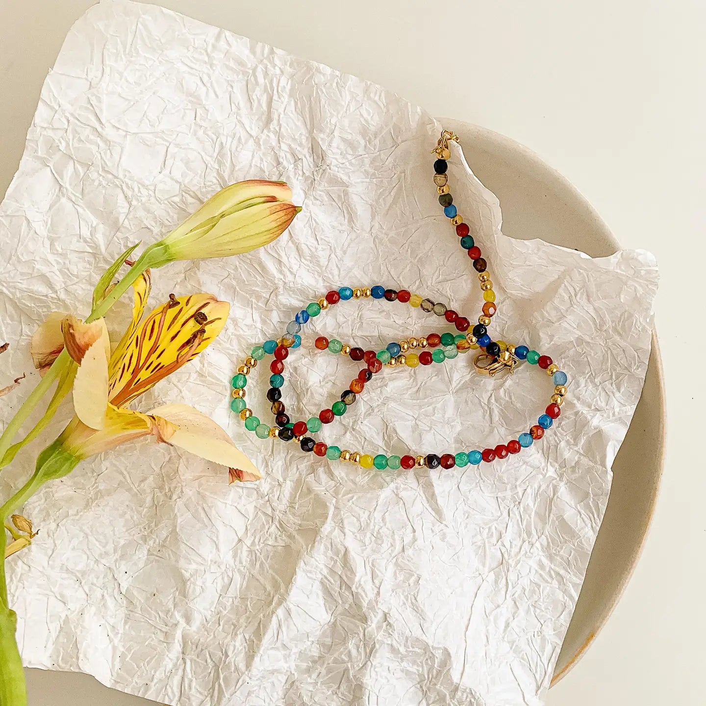 Flanerie Estelle 18K Gold Non-Tarnish Beaded Multi Color Necklace