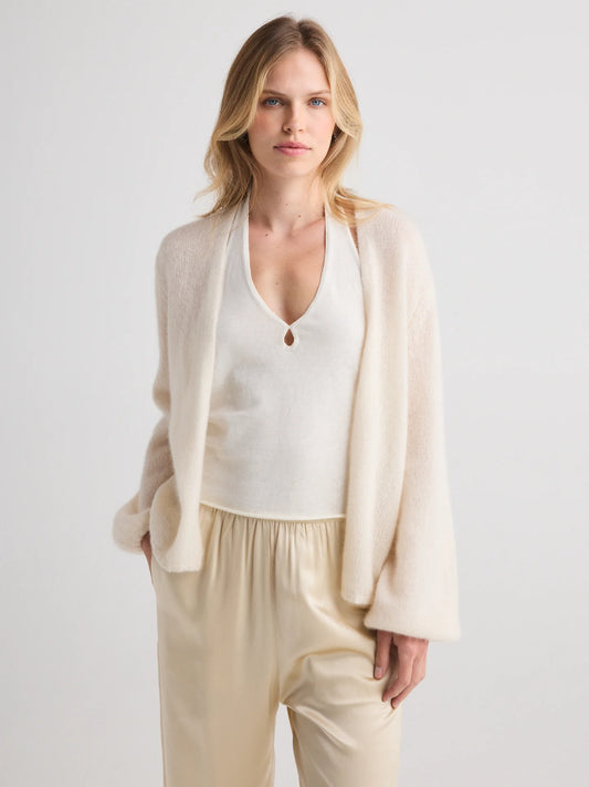 W Cashmere JUNIPER Balloon-sleeve Open Cardigan