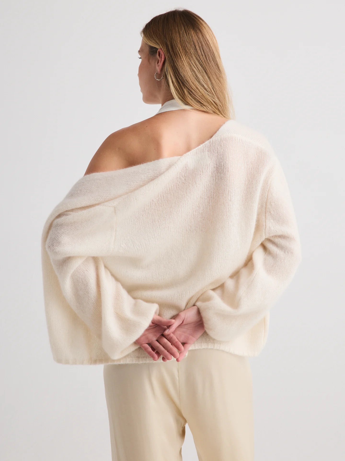 W Cashmere JUNIPER Balloon-sleeve Open Cardigan
