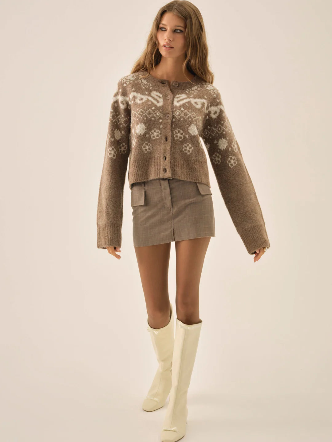 For Love & Lemons Arabella Intarsia Crewneck Cardigan