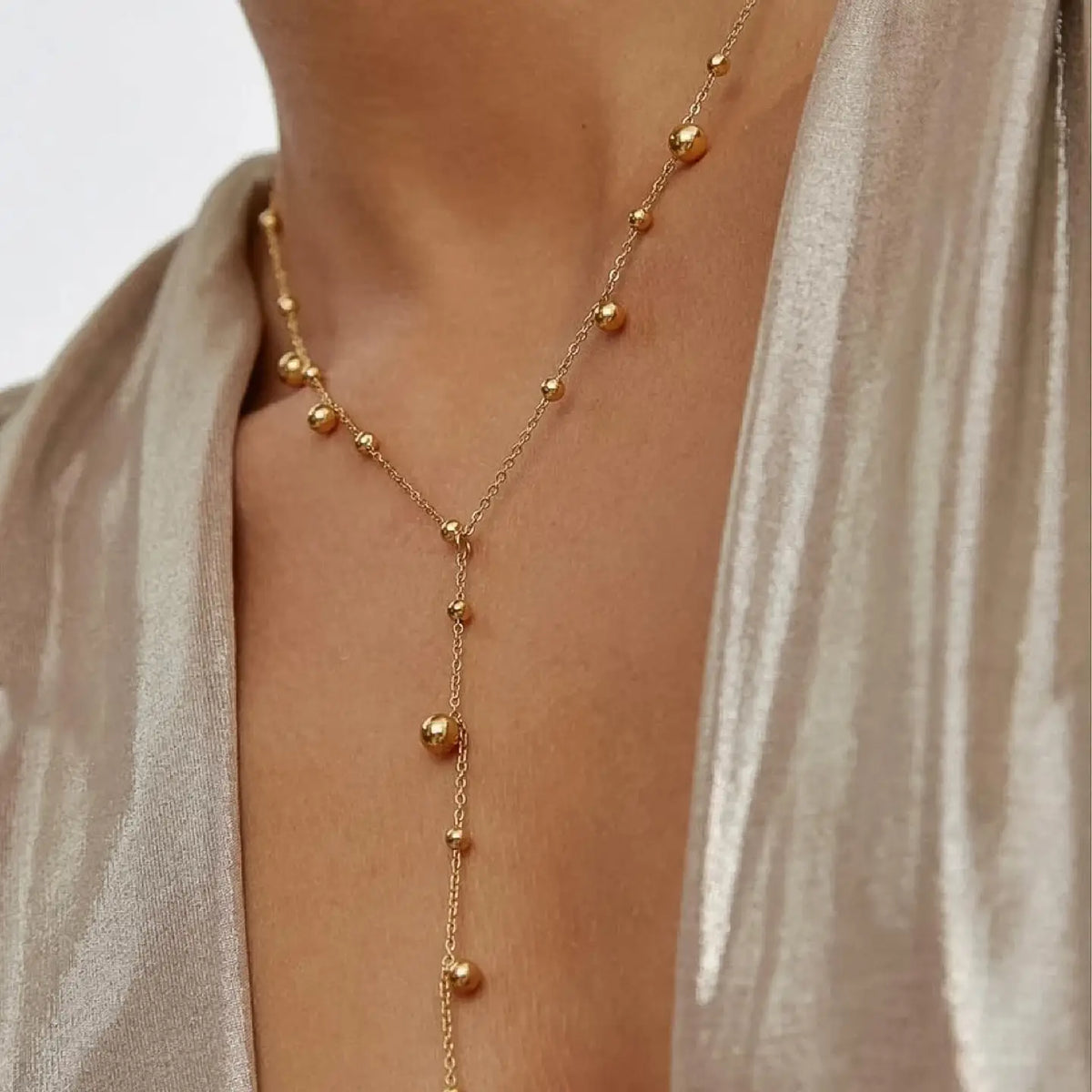 Flanerie Brisse 18K Gold Non-Tarnish Dressy Beaded Y Lariat Necklace