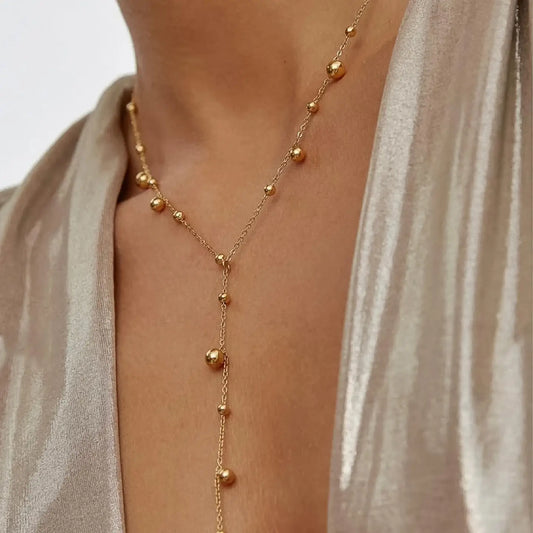Flanerie Brisse 18K Gold Non-Tarnish Dressy Beaded Y Lariat Necklace