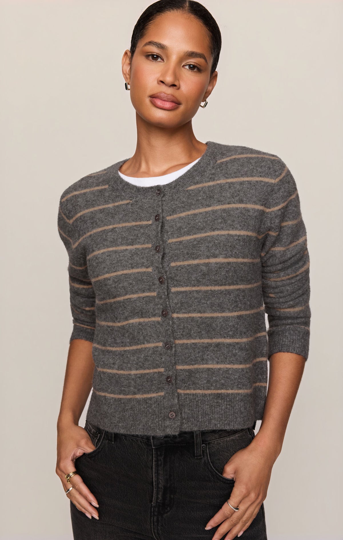 ZSupply Medina Stripe Cardigan Charcoal Heather
