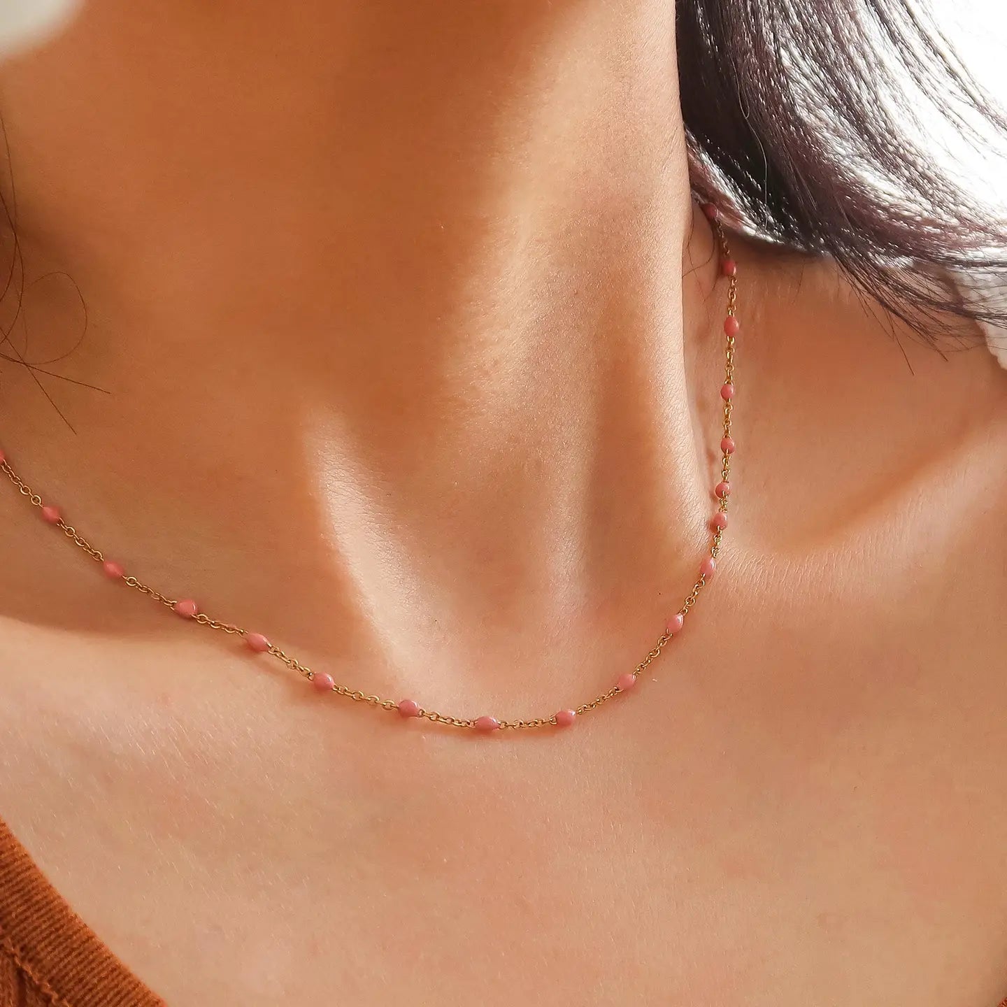 Flanerie Soleil 18K Gold Non-Tarnish Beaded Petite Chain Necklace