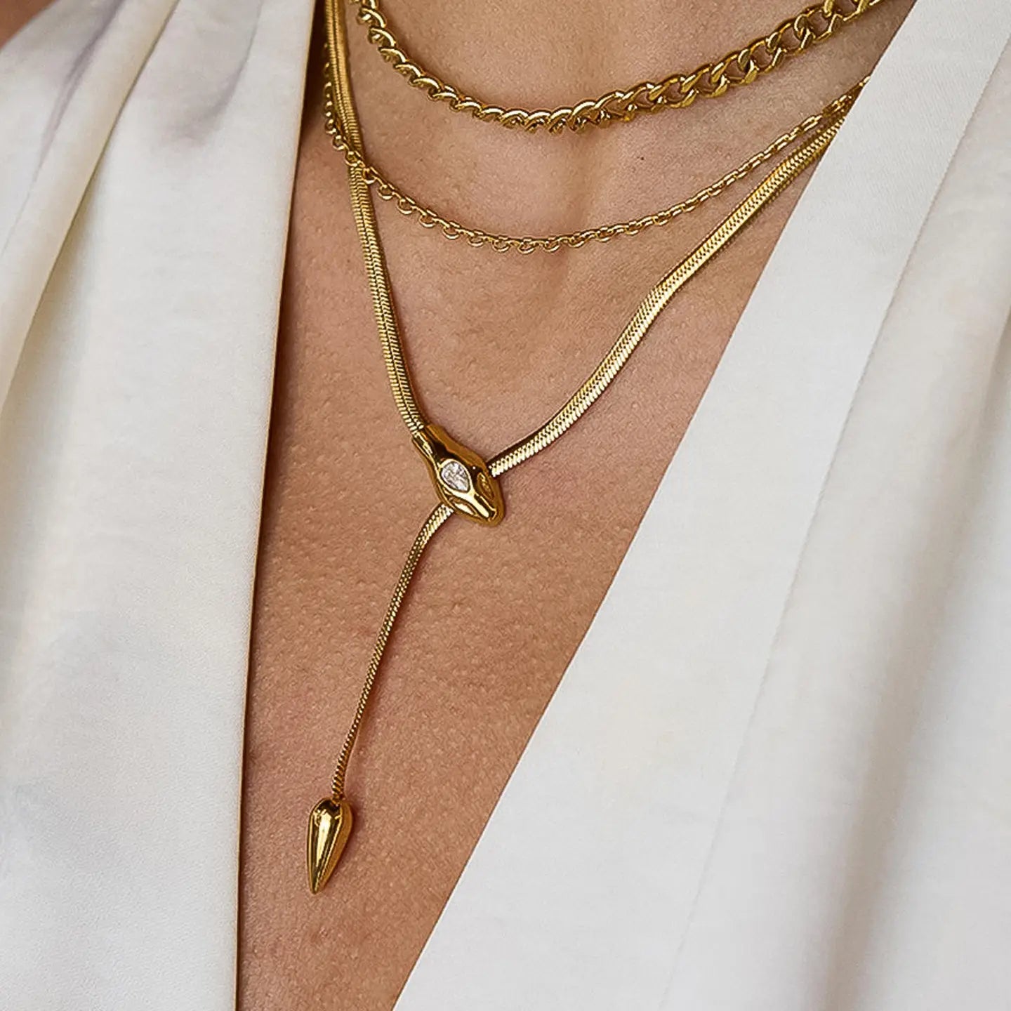 Flanerie Gildora 18K Gold Non-Tarnish Serpent Y Lariat Necklace