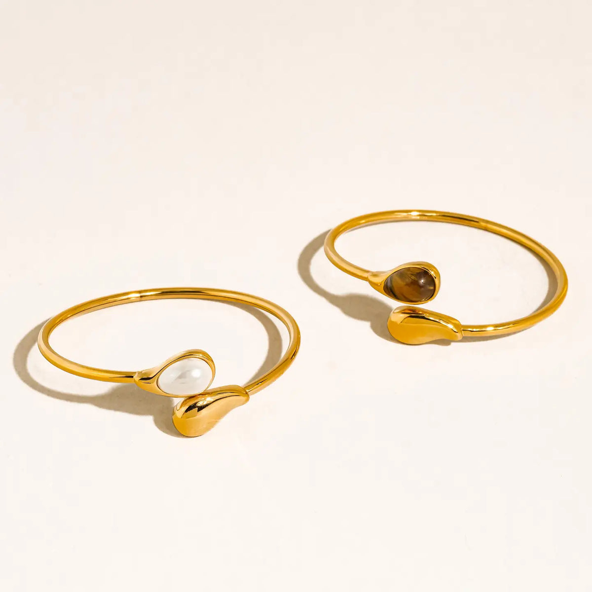 Flanerie Harbor 18K Gold Non-Tarnish Open Cuff Stone Bracelet