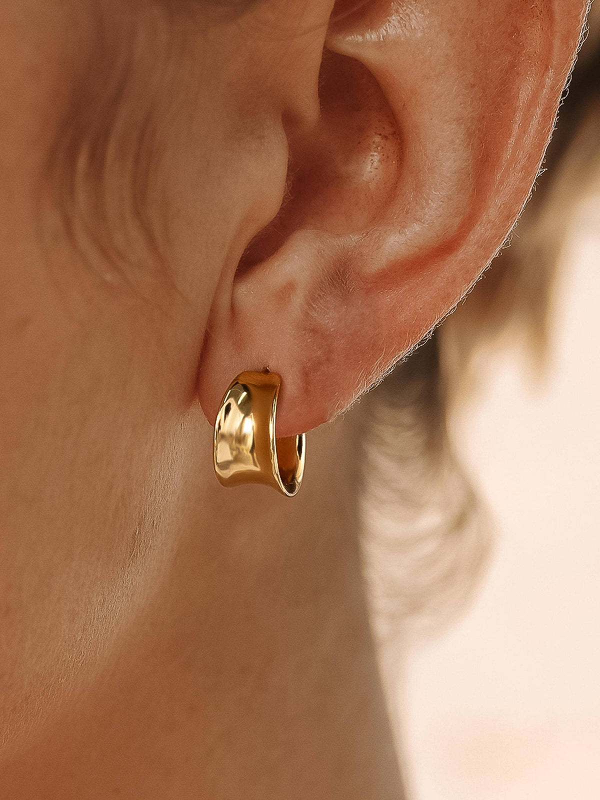 Yvaine 18K Gold Non-Tarnish Wide Dome Hoop Earrings