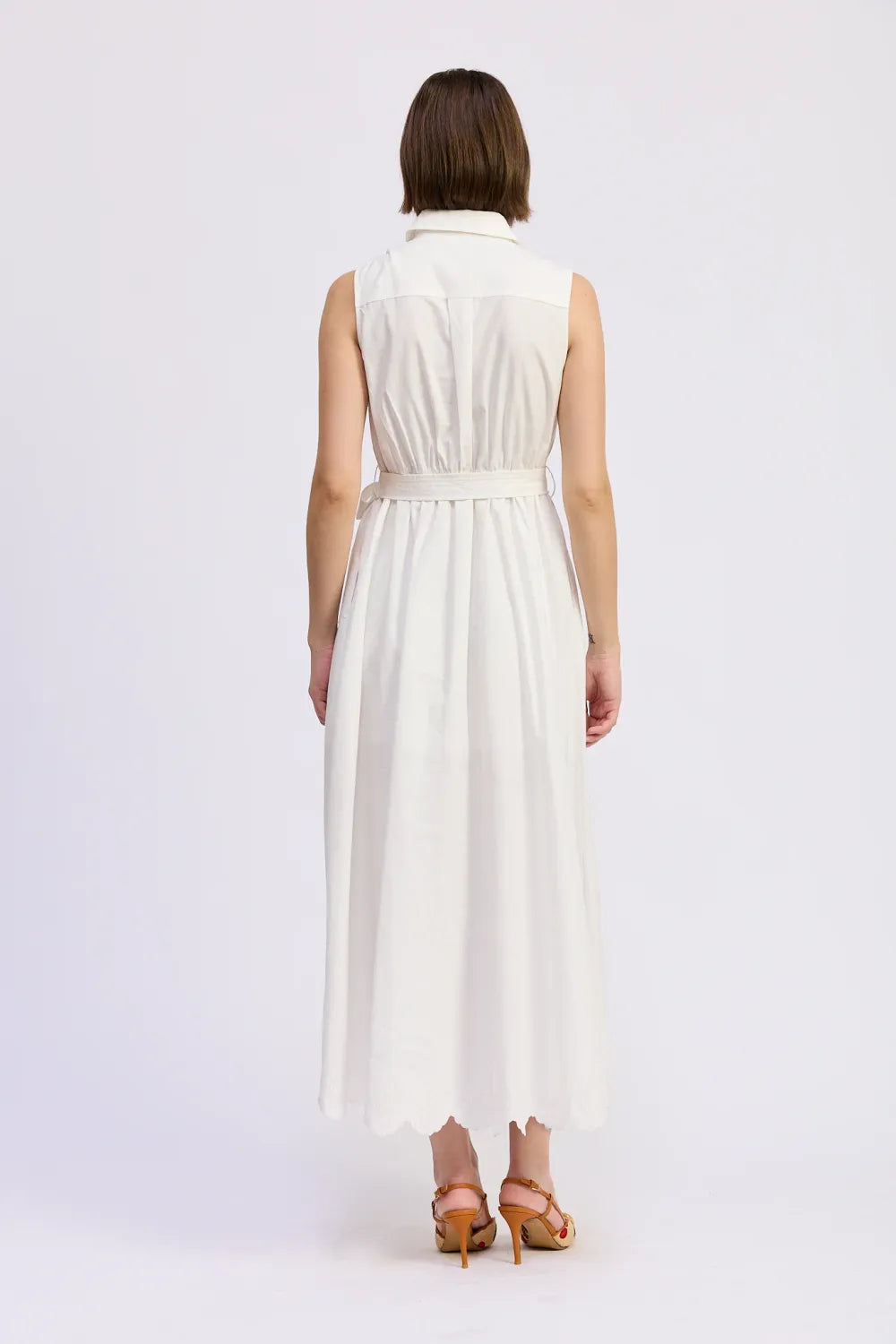 En Saison Ladder Trim Button Front Slit Sleeveless Belted Maxi Dress