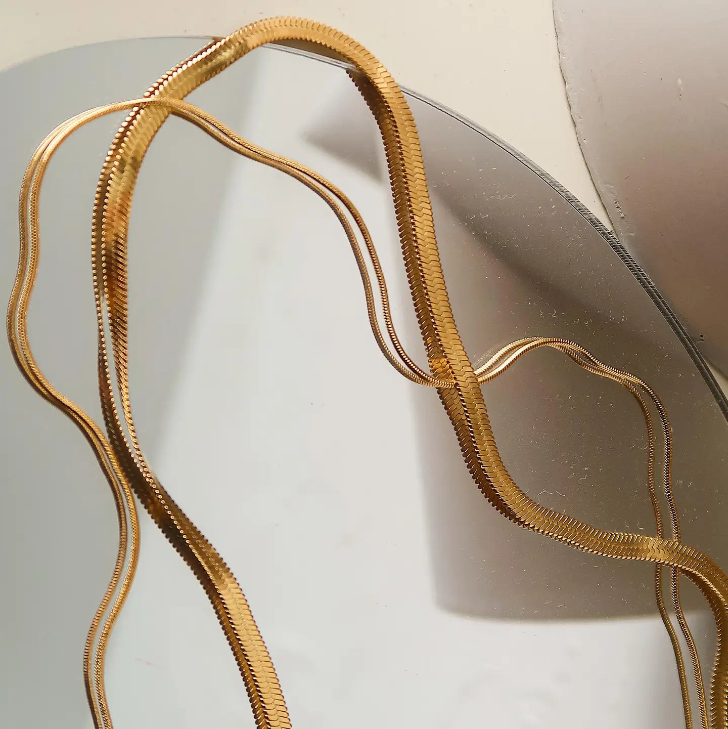 Flanerie Jean 18K Gold Non-Tarnish Layered Flat Snake Chain Necklace