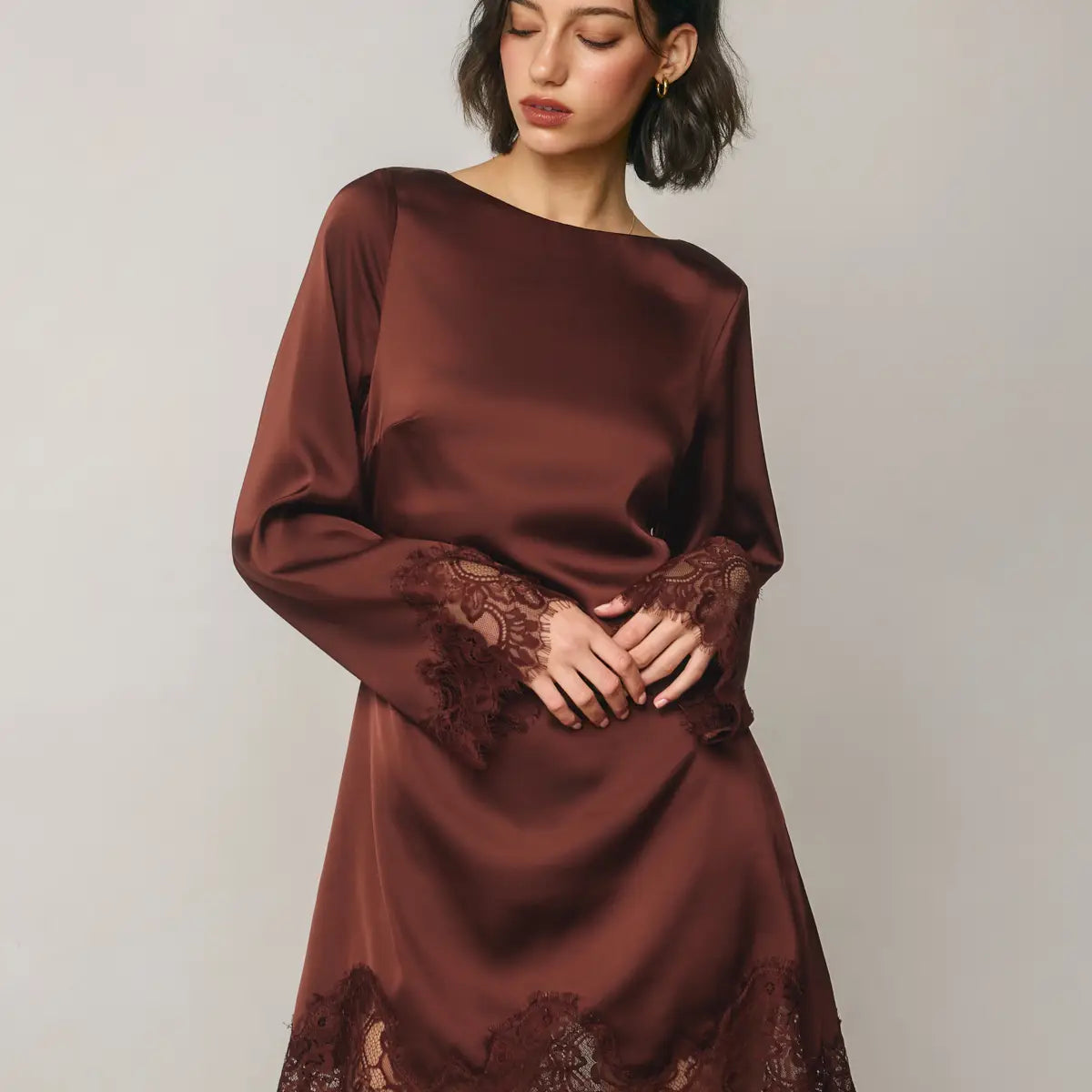 D Forum Satin & Lace L/S Mini Dress