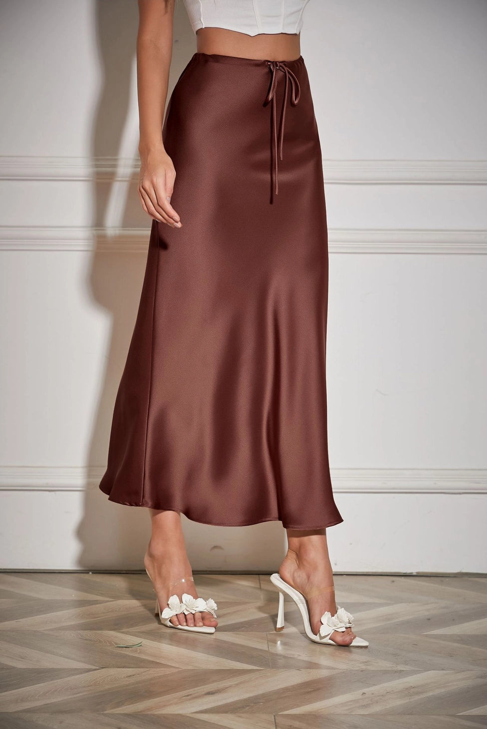Rosa Drawstring Satin Maxi Skirt