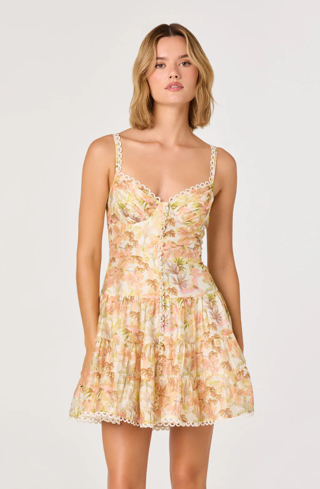 ASTR Tazia Scalloped Trim Tiered Mini Dress