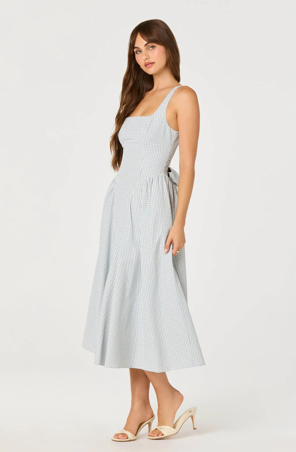 ASTR The Label Vinya Plaid Bow-Back Midi Dress