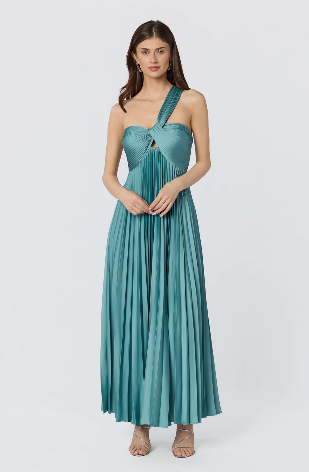 ASTR Rasya One-Shoulder Pleated Maxi Dress