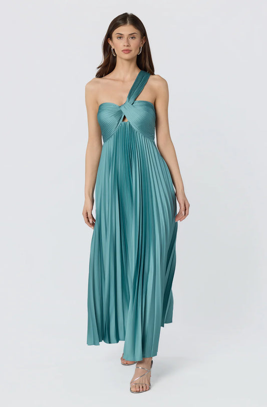 ASTR Rasya One-Shoulder Pleated Maxi Dress