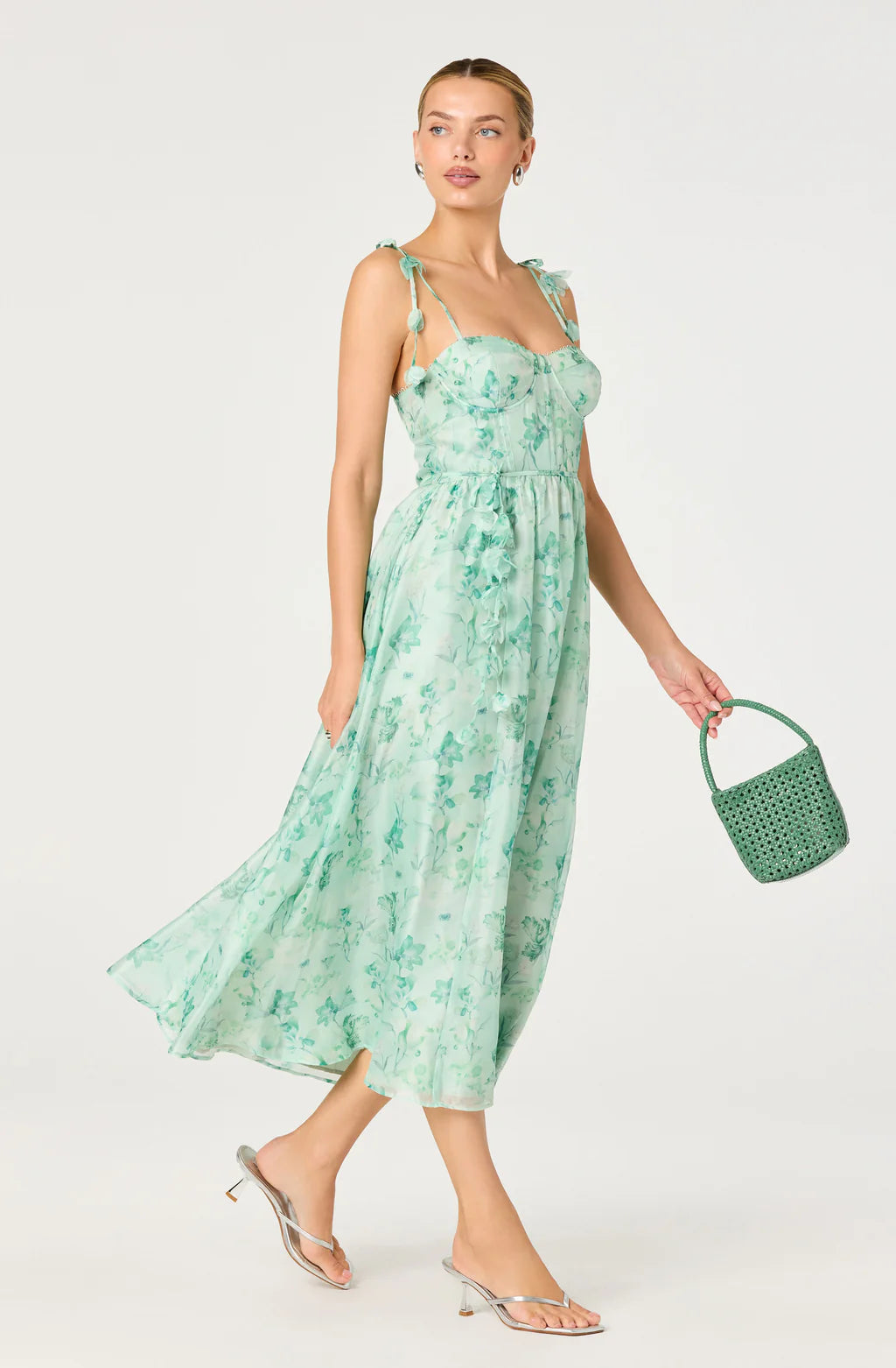 ASTR Halcyon Floral Flower Appliqué Midi Dress