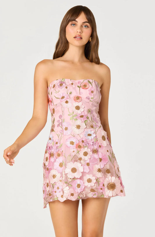 ASTR The Label Julisa Embroidered Floral Strapless Mini Dress