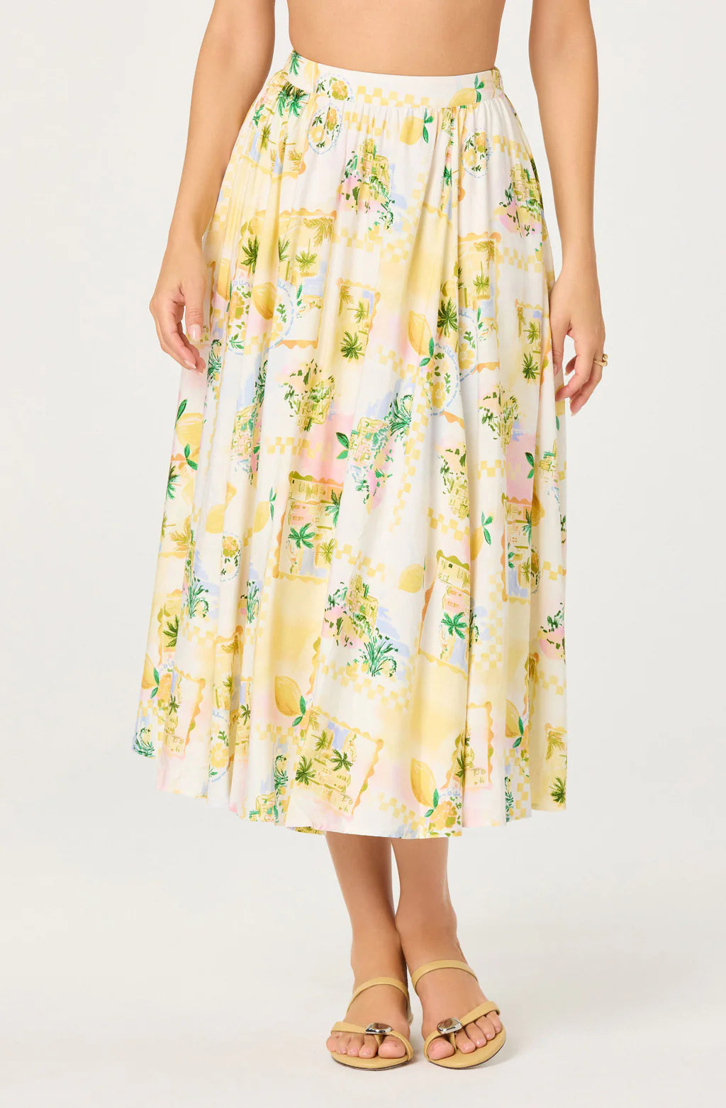 ASTR Kaleigh Paradise Print Gathered Midi Skirt