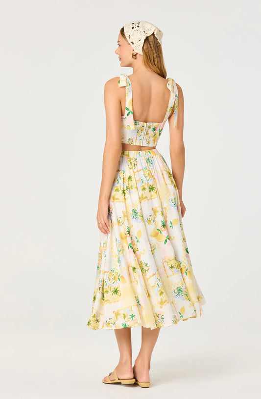 ASTR Kaleigh Paradise Print Gathered Midi Skirt