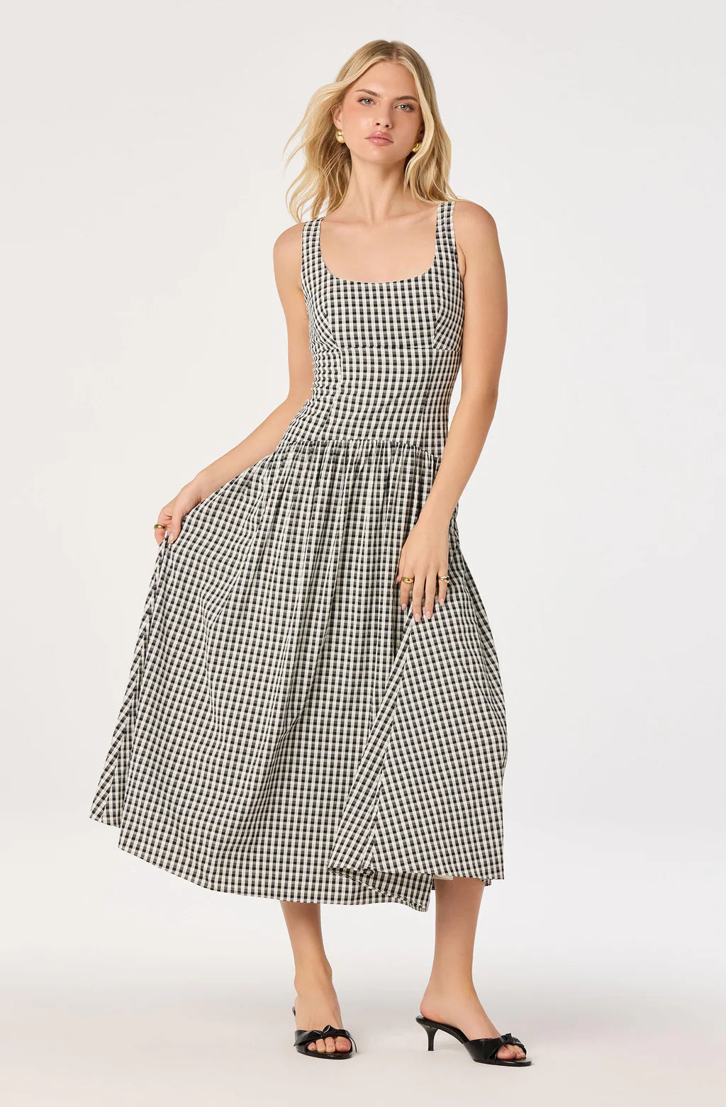 ASTR Cara Gingham Sleeveless Midi Dress