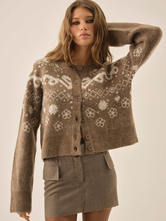 For Love & Lemons Arabella Intarsia Crewneck Cardigan