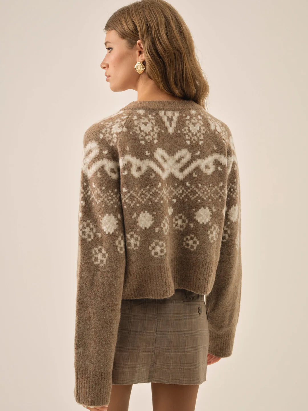 For Love & Lemons Arabella Intarsia Crewneck Cardigan