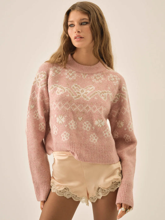 For Love & Lemons Arabella Intarsia Pullover Sweater