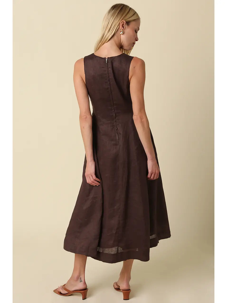 Barb Tie Neck Linen Midi Dress