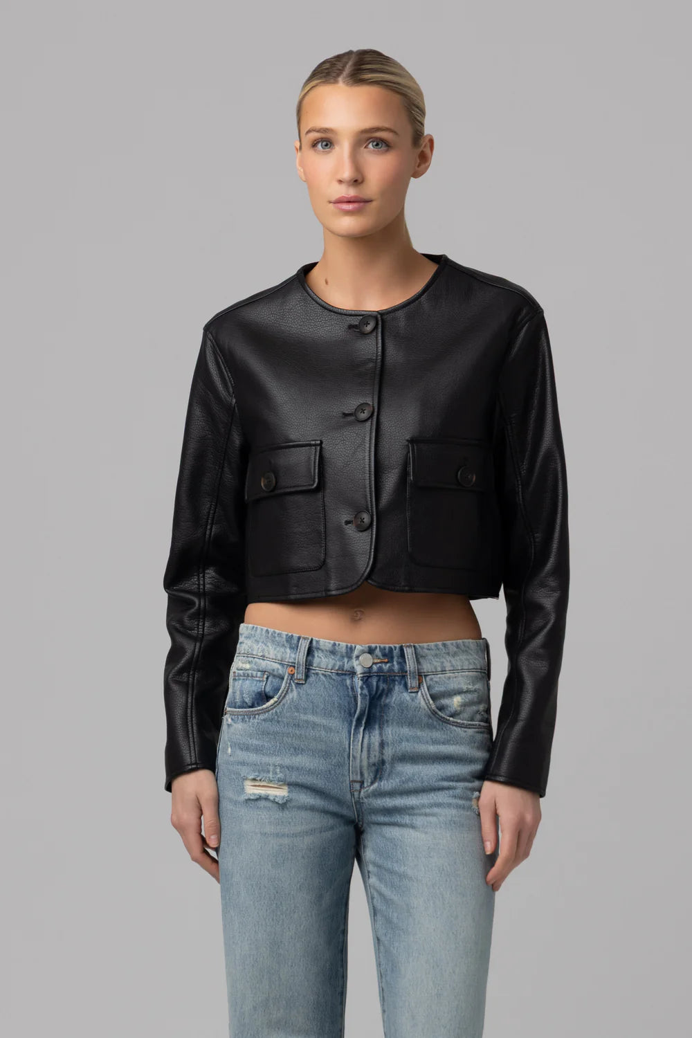 Blank NYC Collarless Cropped Blazer Jacket