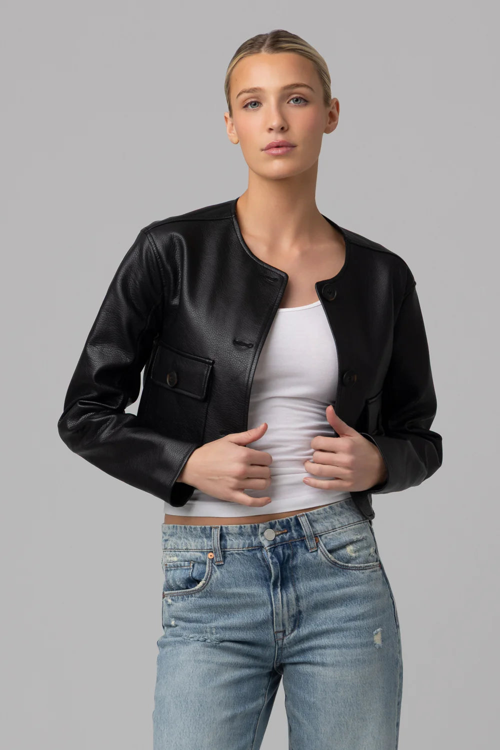 Blank NYC Collarless Cropped Blazer Jacket