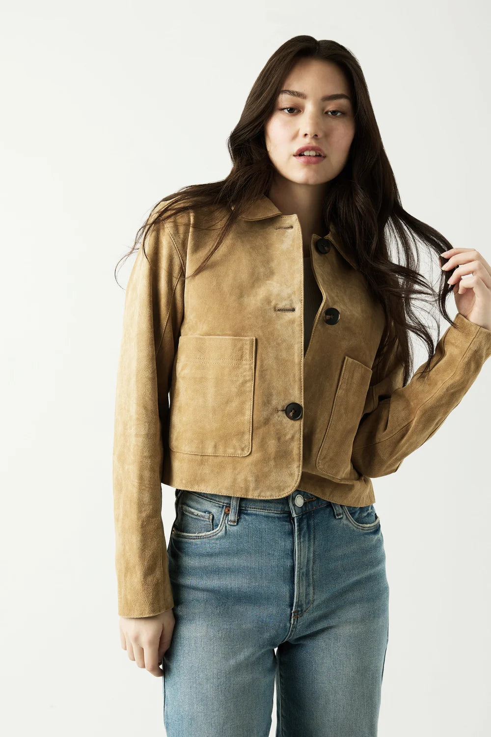 Blank NYC Real Suede Cropped Blazer Jacket