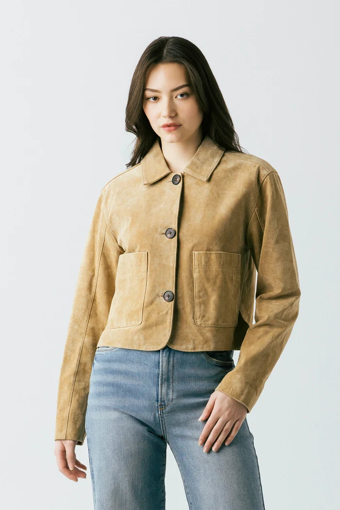 Blank NYC Real Suede Cropped Blazer Jacket
