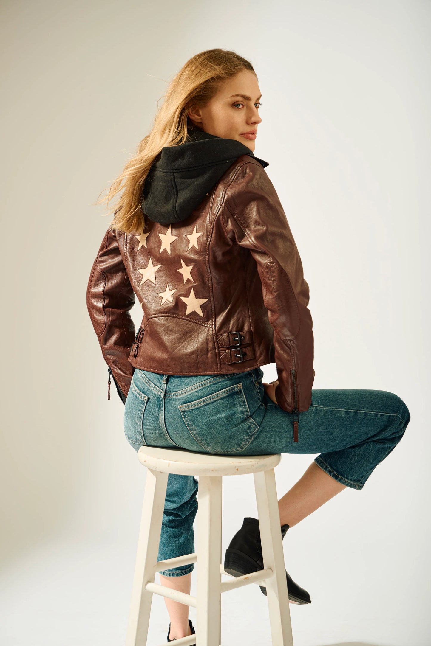 Mauritius Christyn Stars Hooded Leather Jacket