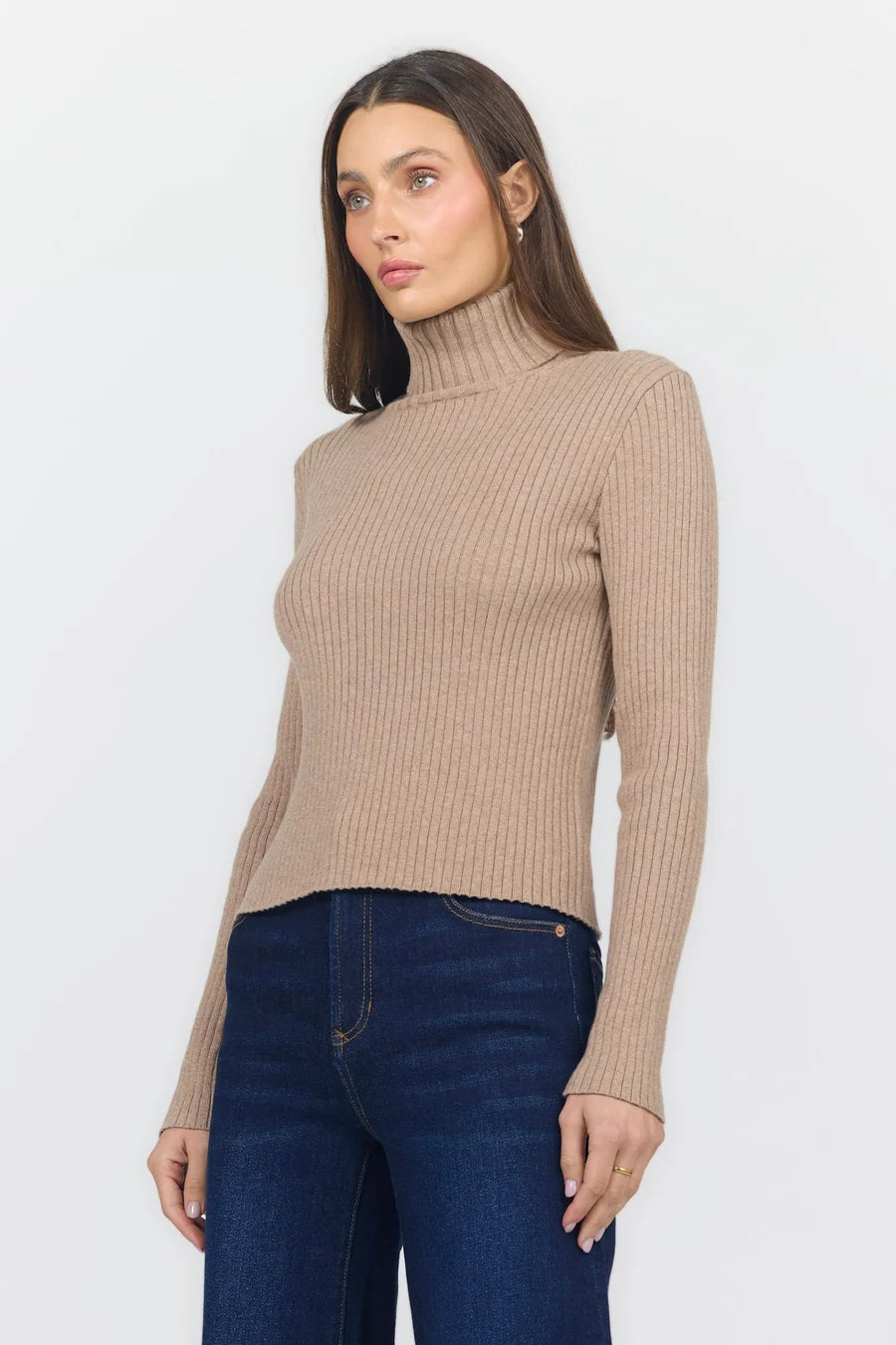 Dear John Ribbed L/S Turtleneck Sweater Beige